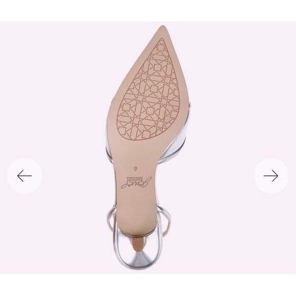 Jewel Badgley Mishka Talasia Pointed Toe Kitten Heels | Silver Metallic | Size 8 - Picture 7 of 16